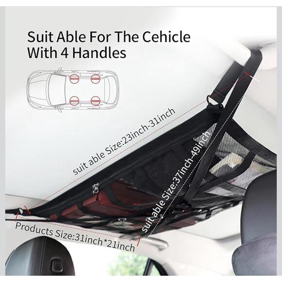 Car Ceiling Cargo Net Pocket 31"x21" Adjustable Cross Strap Roof Storage SUV B3 - Picture 4 of 5